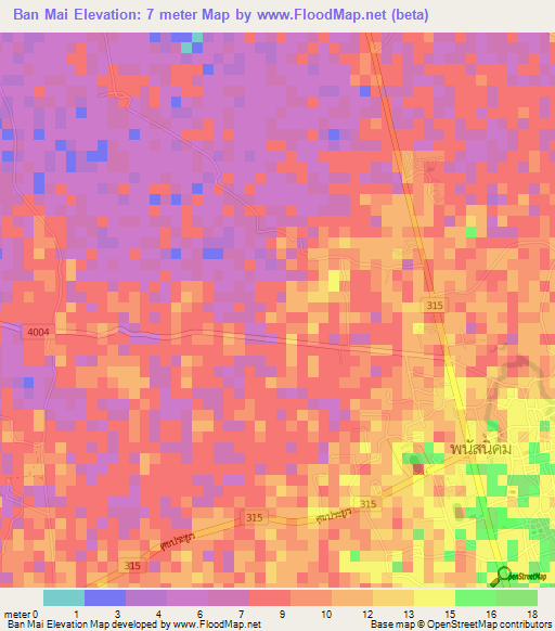 Ban Mai,Thailand Elevation Map