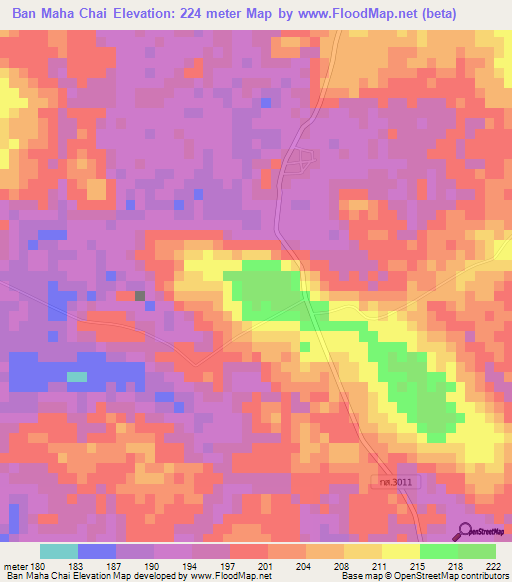 Ban Maha Chai,Thailand Elevation Map