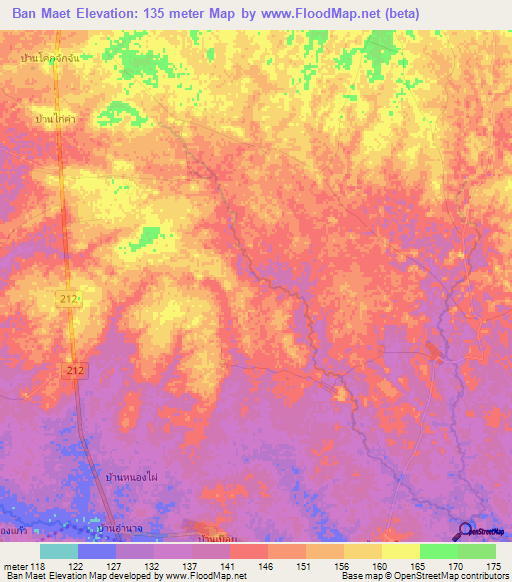 Ban Maet,Thailand Elevation Map