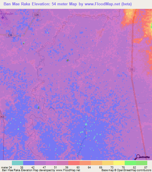 Ban Mae Raka,Thailand Elevation Map