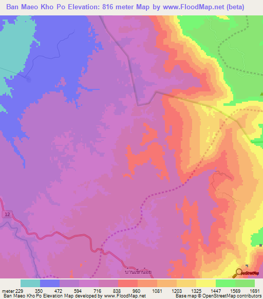 Ban Maeo Kho Po,Thailand Elevation Map