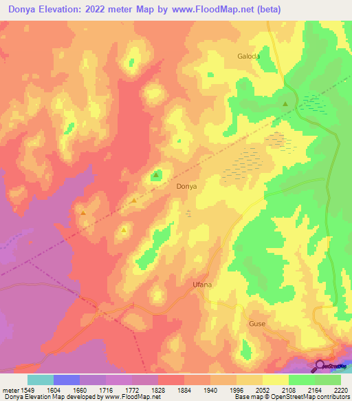 Donya,Tanzania Elevation Map