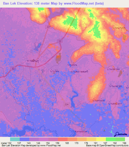 Ban Lek,Thailand Elevation Map
