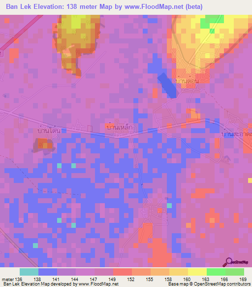 Ban Lek,Thailand Elevation Map