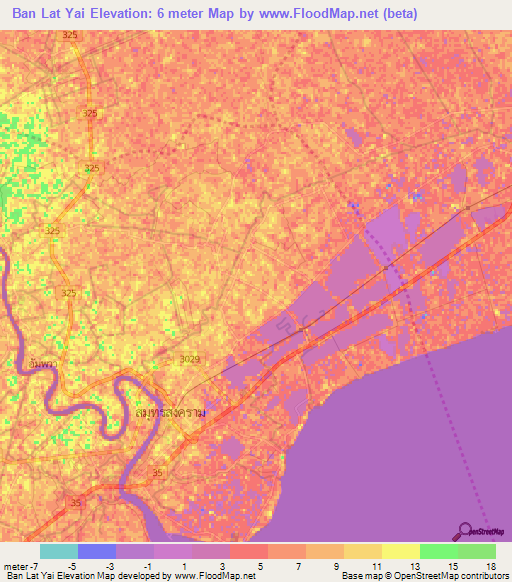 Ban Lat Yai,Thailand Elevation Map