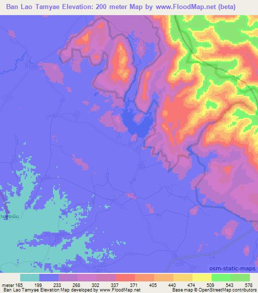 Ban Lao Tamyae,Thailand Elevation Map