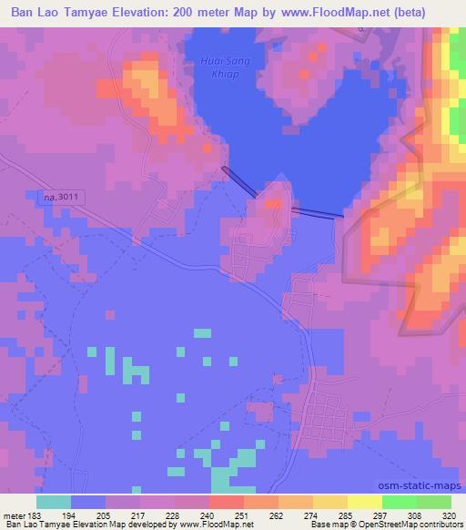 Ban Lao Tamyae,Thailand Elevation Map