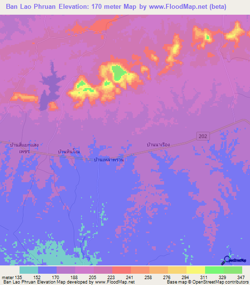 Ban Lao Phruan,Thailand Elevation Map