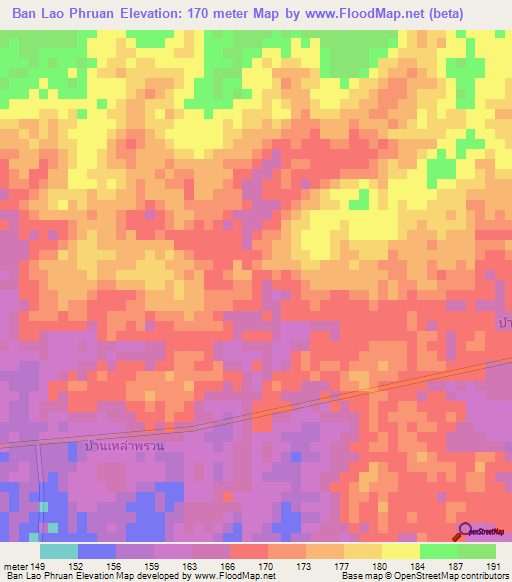 Ban Lao Phruan,Thailand Elevation Map