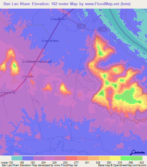 Ban Lao Kham,Thailand Elevation Map