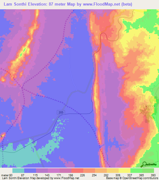 Lam Sonthi,Thailand Elevation Map