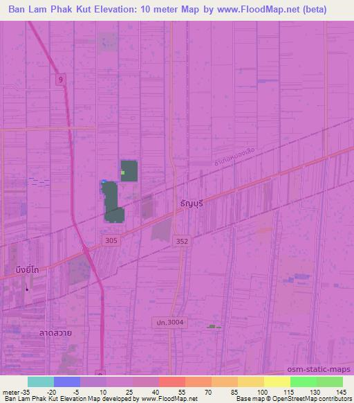 Ban Lam Phak Kut,Thailand Elevation Map
