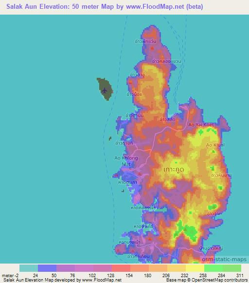 Salak Aun,Thailand Elevation Map