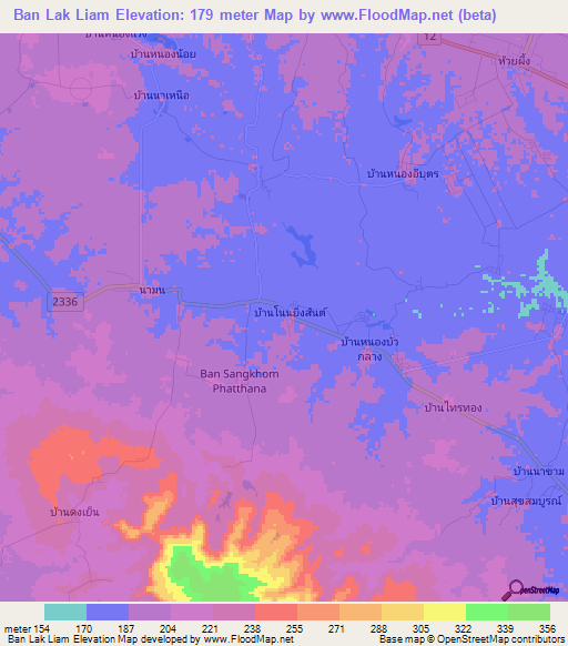 Ban Lak Liam,Thailand Elevation Map