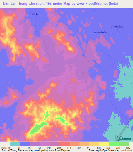 Ban Lai Thong,Thailand Elevation Map