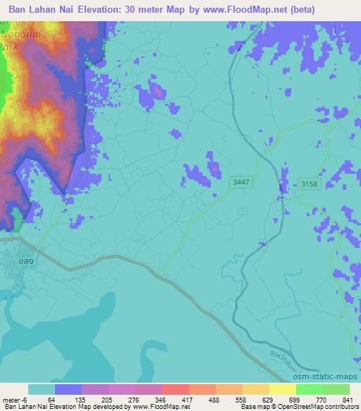 Ban Lahan Nai,Thailand Elevation Map