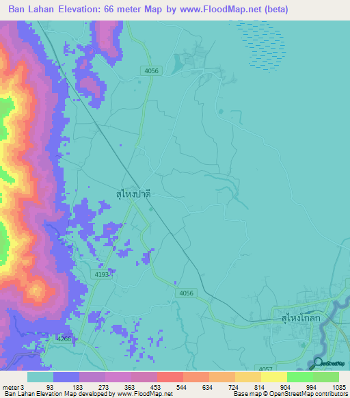 Ban Lahan,Thailand Elevation Map