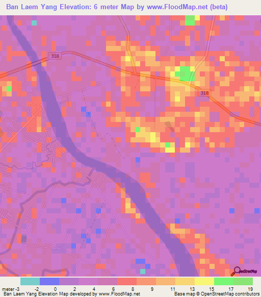 Ban Laem Yang,Thailand Elevation Map