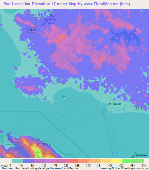 Ban Laem Uan,Thailand Elevation Map