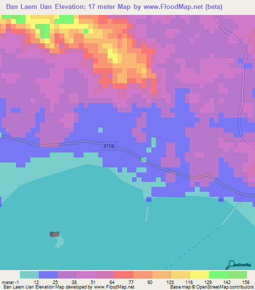 Ban Laem Uan,Thailand Elevation Map