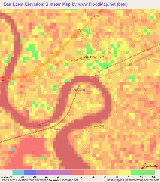 Ban Laem,Thailand Elevation Map