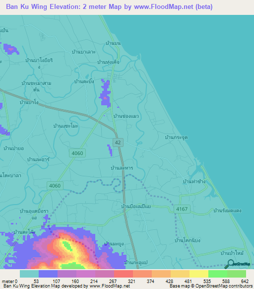 Ban Ku Wing,Thailand Elevation Map
