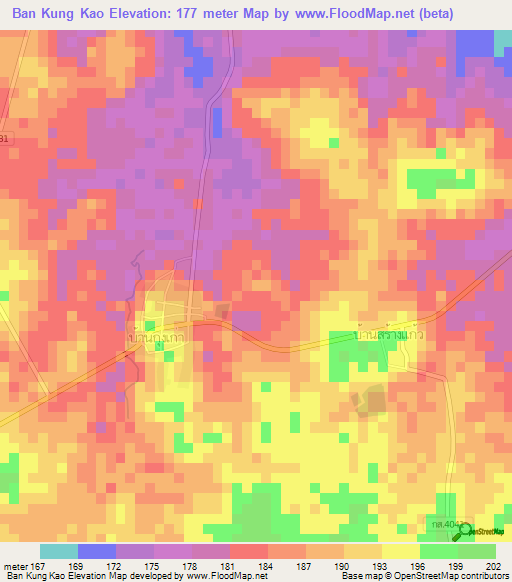 Ban Kung Kao,Thailand Elevation Map