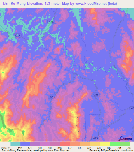 Ban Ku Mung,Thailand Elevation Map