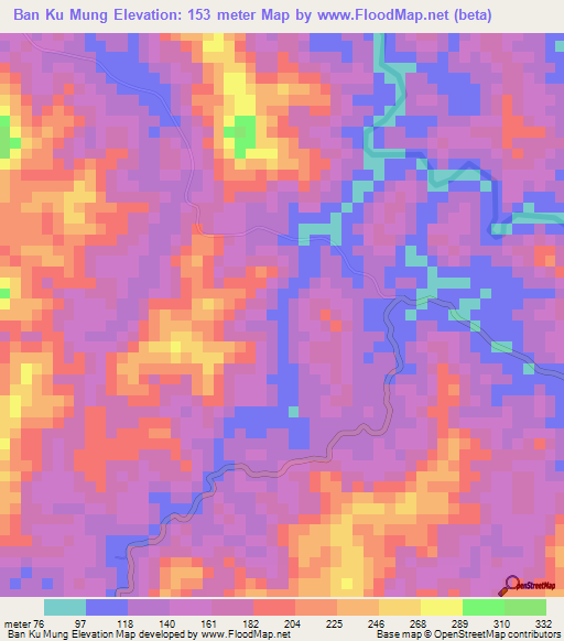 Ban Ku Mung,Thailand Elevation Map