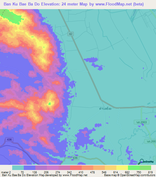 Ban Ku Bae Ba Do,Thailand Elevation Map