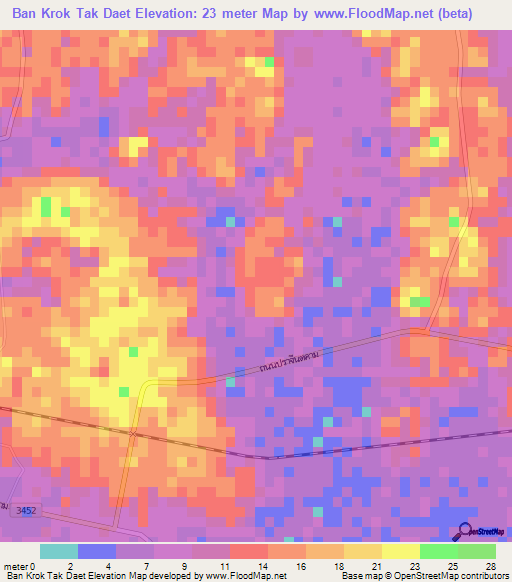 Ban Krok Tak Daet,Thailand Elevation Map