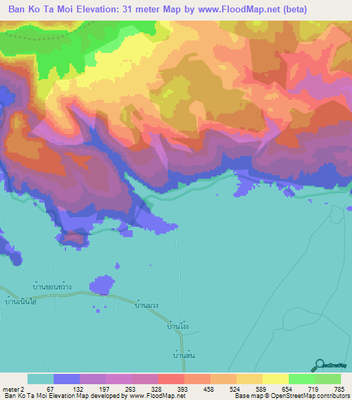 Ban Ko Ta Moi,Thailand Elevation Map
