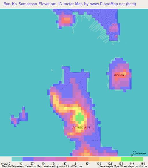 Ban Ko Samaesan,Thailand Elevation Map