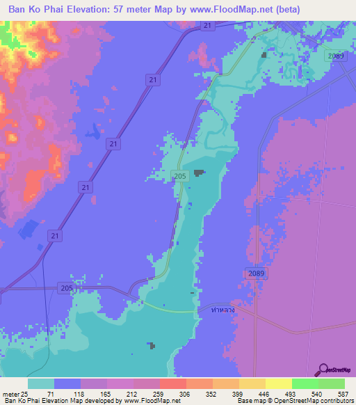 Ban Ko Phai,Thailand Elevation Map