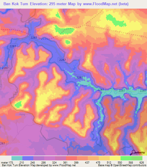 Ban Kok Tum,Thailand Elevation Map