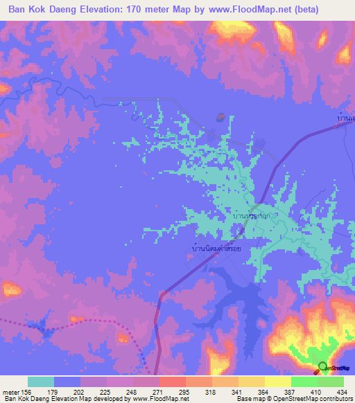 Ban Kok Daeng,Thailand Elevation Map