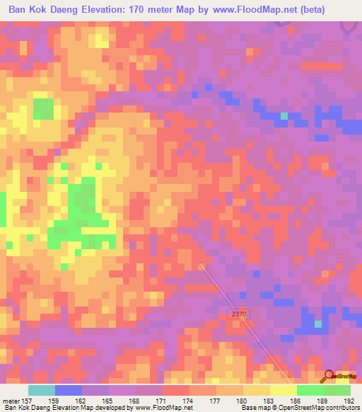 Ban Kok Daeng,Thailand Elevation Map