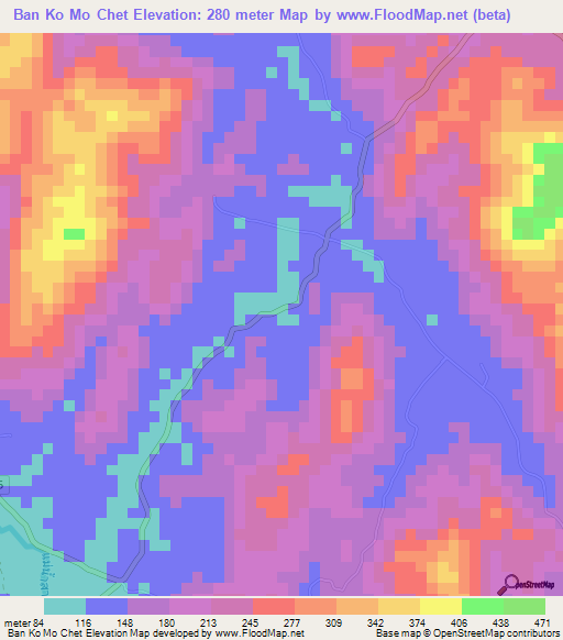 Ban Ko Mo Chet,Thailand Elevation Map