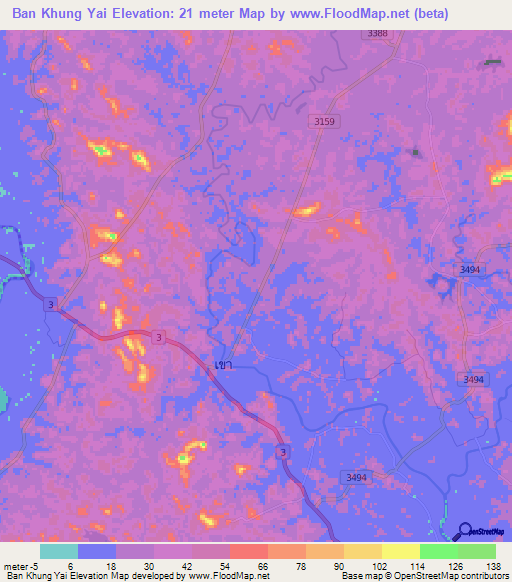 Ban Khung Yai,Thailand Elevation Map