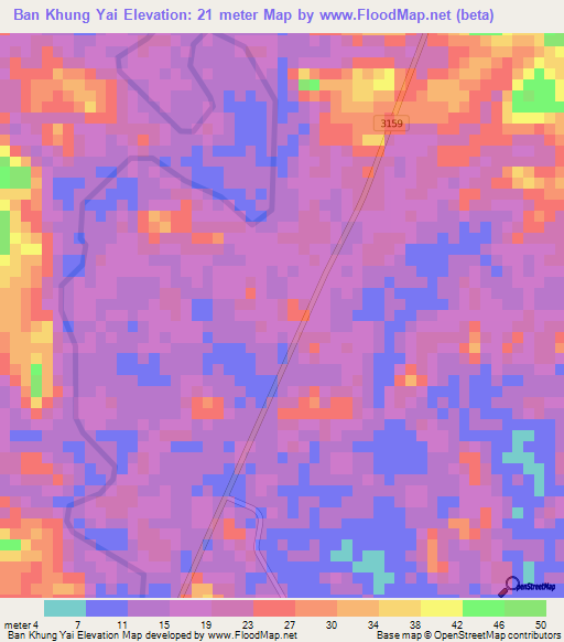 Ban Khung Yai,Thailand Elevation Map