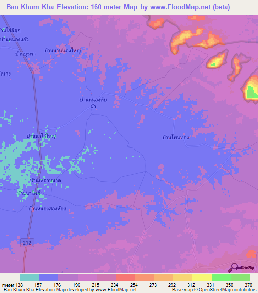 Ban Khum Kha,Thailand Elevation Map