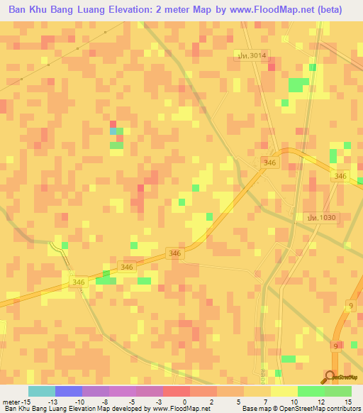 Ban Khu Bang Luang,Thailand Elevation Map