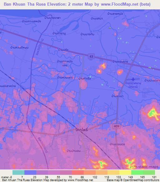 Ban Khuan Tha Ruea,Thailand Elevation Map