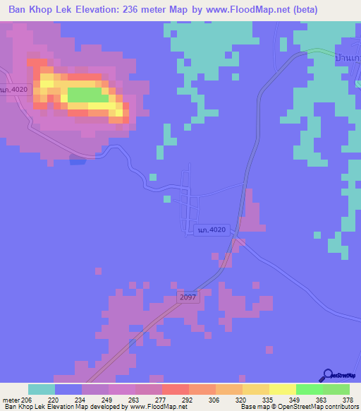 Ban Khop Lek,Thailand Elevation Map