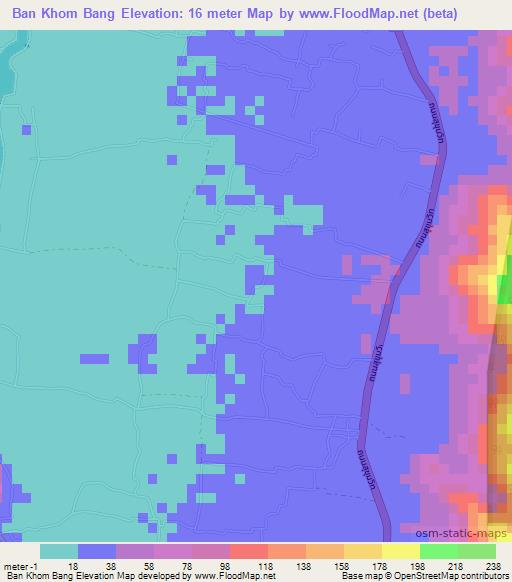 Ban Khom Bang,Thailand Elevation Map