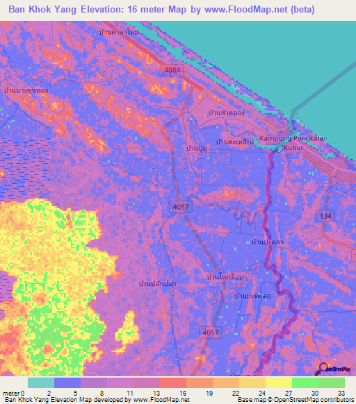 Ban Khok Yang,Thailand Elevation Map