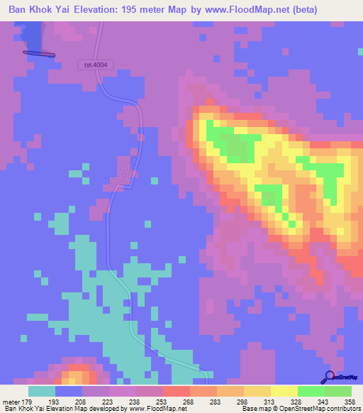 Ban Khok Yai,Thailand Elevation Map
