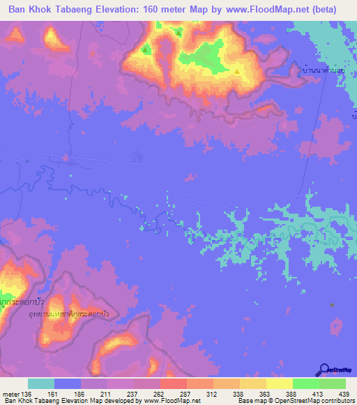 Ban Khok Tabaeng,Thailand Elevation Map