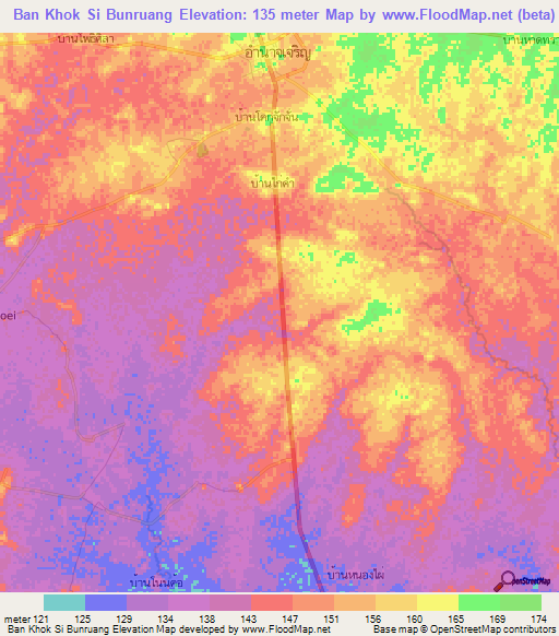 Ban Khok Si Bunruang,Thailand Elevation Map