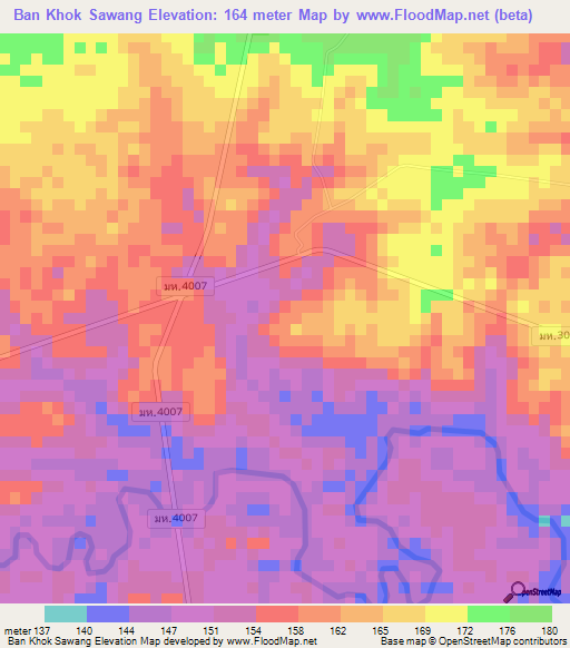 Ban Khok Sawang,Thailand Elevation Map